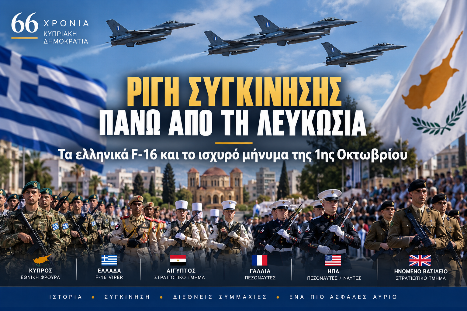 66 χρόνια Κυπριακή Δημοκρατία: Ελληνικά F-16 στον ουρανό και διεθνής παρουσία με ισχυρούς συμβολισμούς